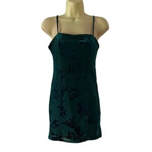 Green Teal Floral Slip Dress Stretch Knit Forever 21 Juniors Small Flocked Mini